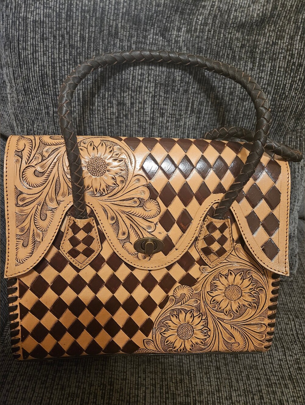Checkered Brown Western Tote Bag | Western Bougie Bag